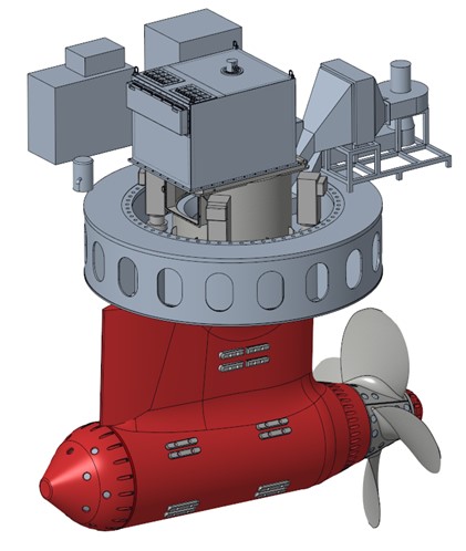 3D rendering of a SeaJet* 1.5 to 4 MW podded propulsion system for operations in harsh sea ice conditions