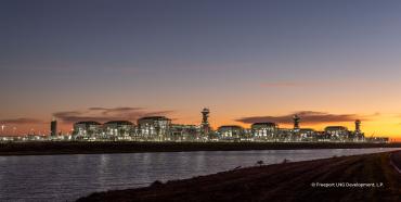 Freeport LNG liquefaction plant at night