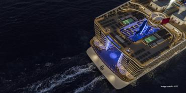 MSC World Europa cruise ship at night